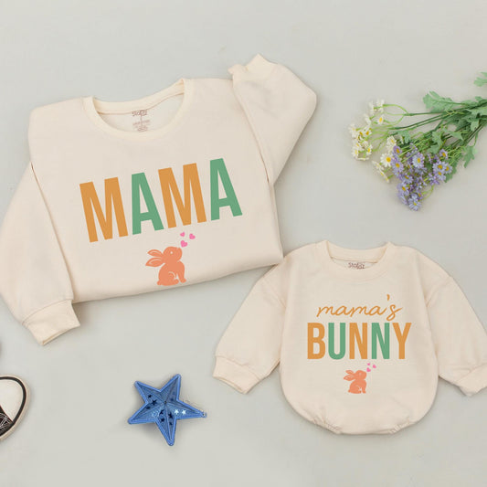 Personalized Mama Bunny & Me Easter Sweatshirt Family Matching Outfits Custom Easter Bunny Baby Romper Comfort Gift
