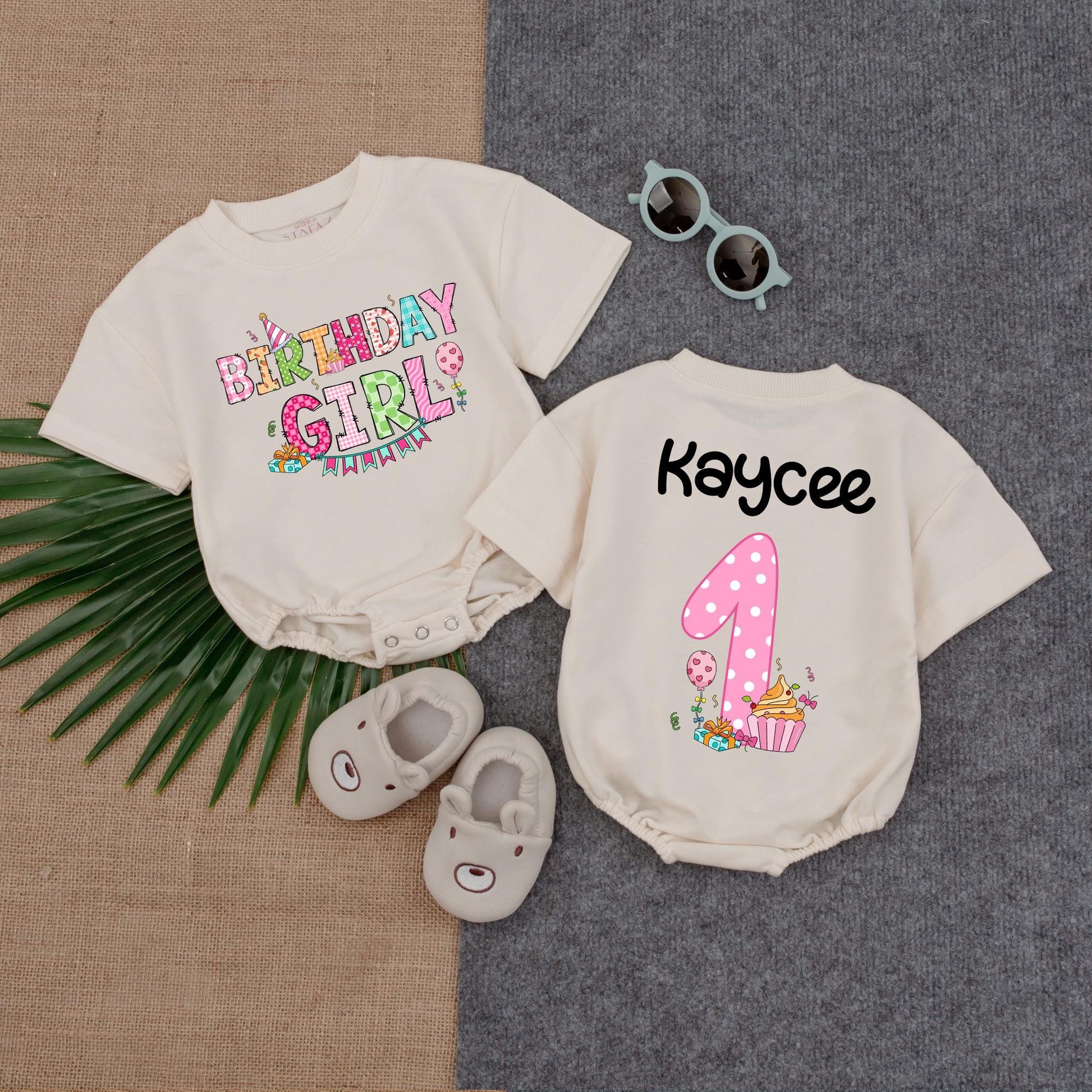 Personalized Pink Cupcake First Birthday Romper Sweet Girl Cake Smash Oversized Bodysuit with Sprinkles Infant Toddler Baby Shower Gift