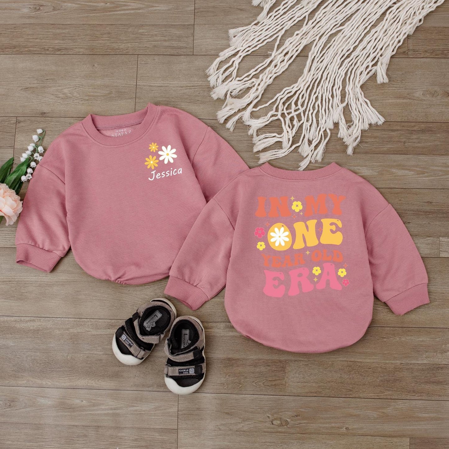 Custom One Year Old Era Baby Girl 1st Birthday Romper Personalized Name Gift for First Birthday Party Outfit Infant Clothes Keepsake