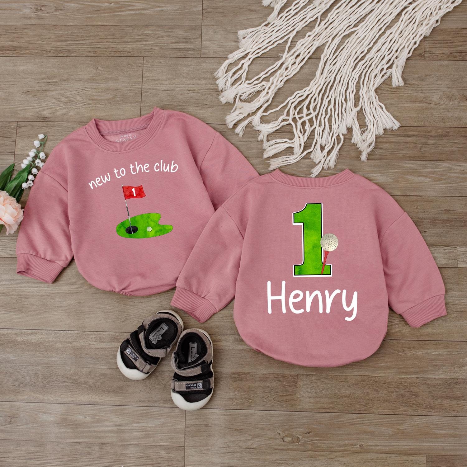 Retro Golf First Birthday Baby Bubble Romper Custom Name Golf Theme Baby Boy Smash Cake Outfit