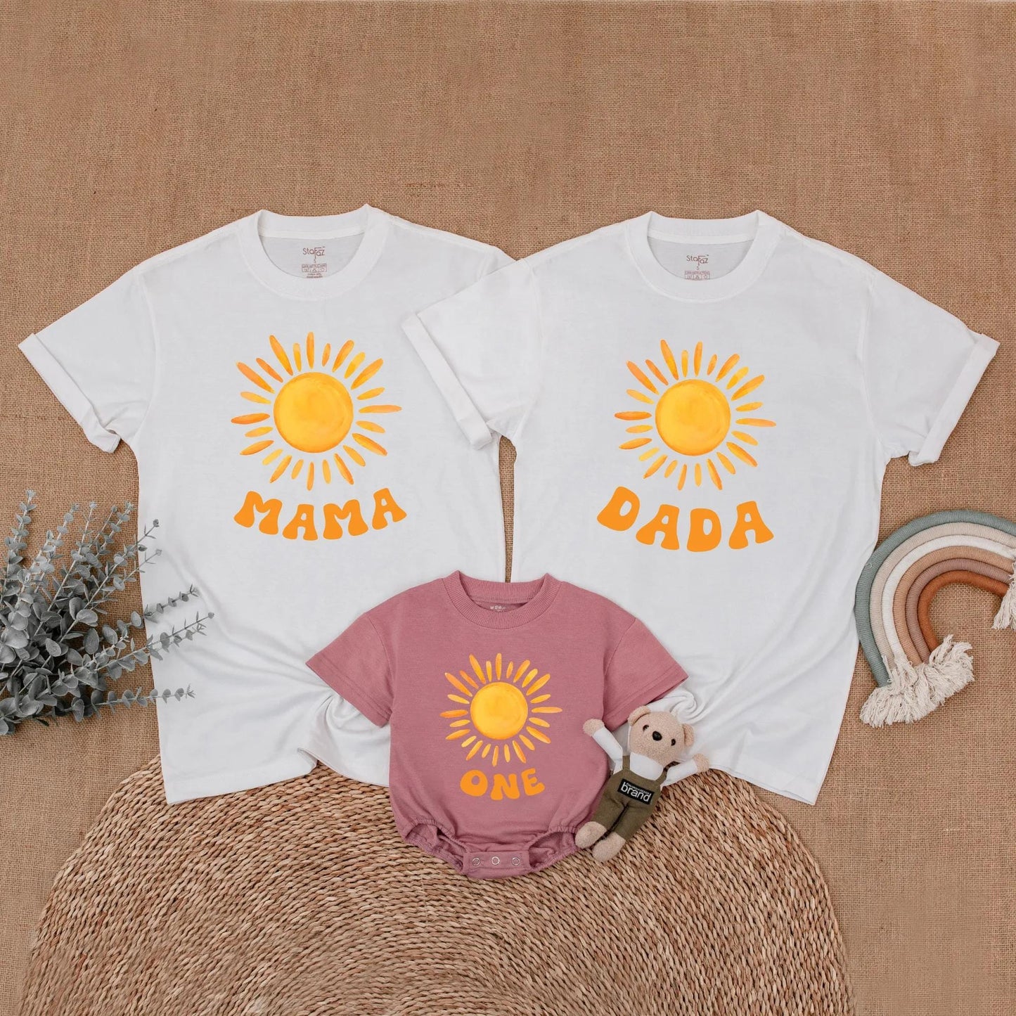 Sunshine First Birthday Mommy and Me Matching Family Shirts First Trip Around The Sun Baby Girl Party Outfit Comfortable