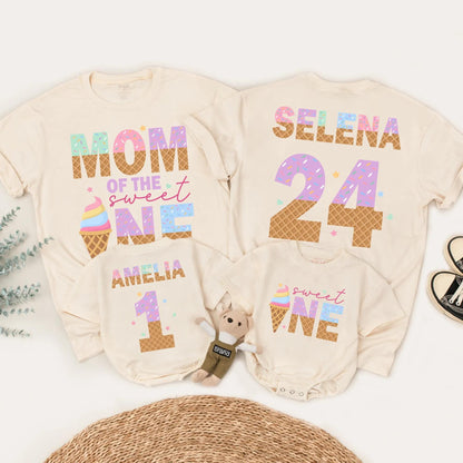 Matching Ice Cream Birthday Shirts for the Sweet One! Family Party Outfits, Mom & Dad Ice Cream Cone Design, Birthday Girl Celebration