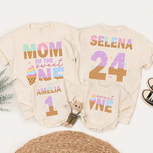 Matching Ice Cream Birthday Shirts for the Sweet One! Family Party Outfits, Mom & Dad Ice Cream Cone Design, Birthday Girl Celebration
