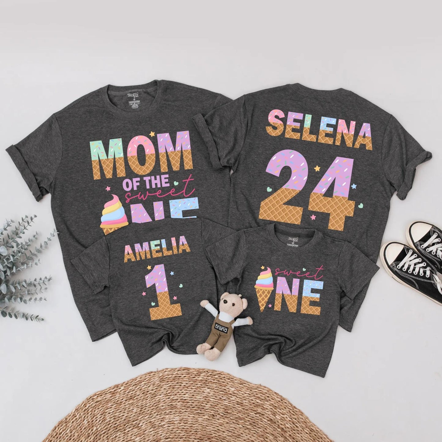 Matching Ice Cream Birthday Shirts for the Sweet One! Family Party Outfits, Mom & Dad Ice Cream Cone Design, Birthday Girl Celebration