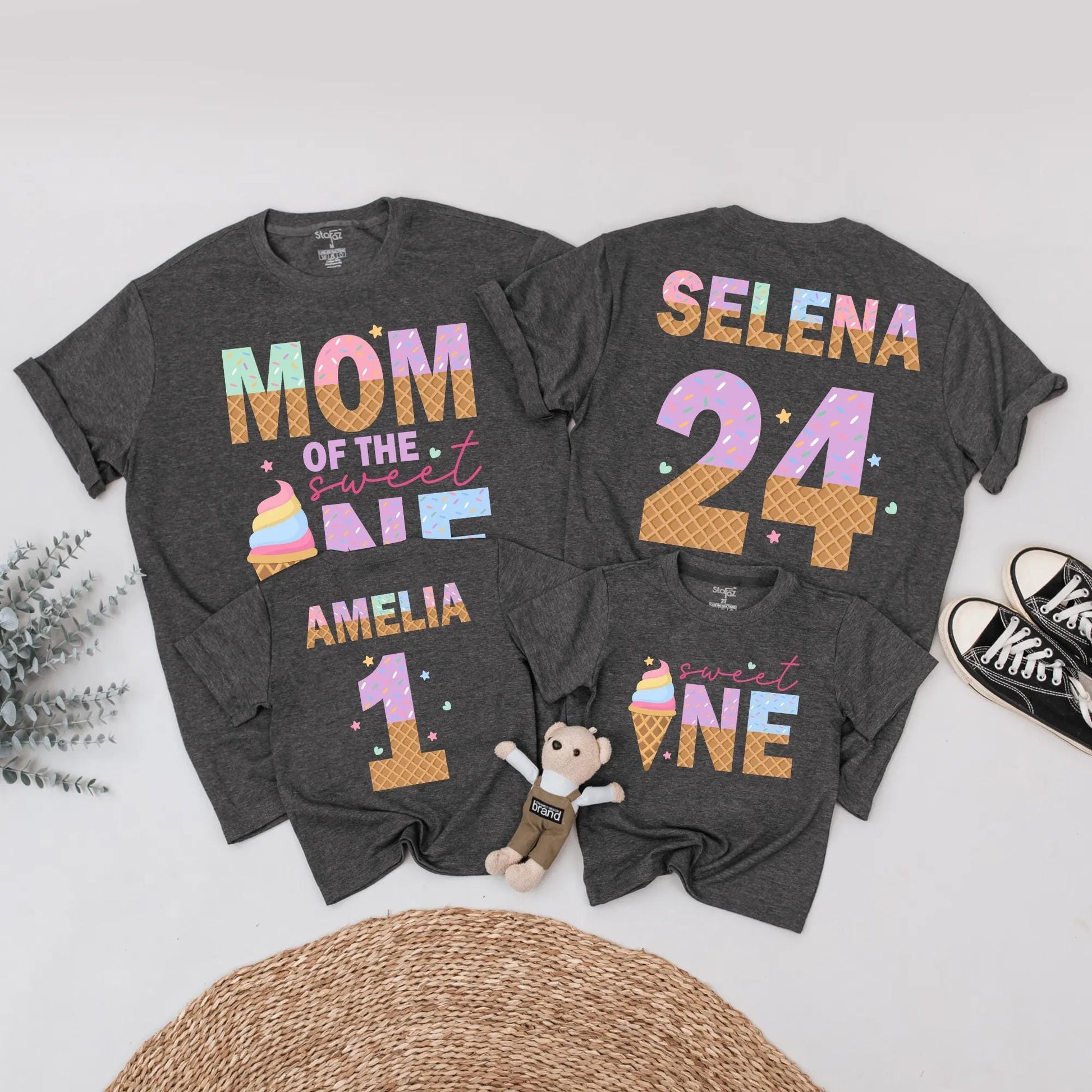 Matching Ice Cream Birthday Shirts for the Sweet One! Family Party Outfits, Mom & Dad Ice Cream Cone Design, Birthday Girl Celebration