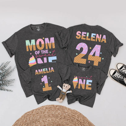 Matching Ice Cream Birthday Shirts for the Sweet One! Family Party Outfits, Mom & Dad Ice Cream Cone Design, Birthday Girl Celebration