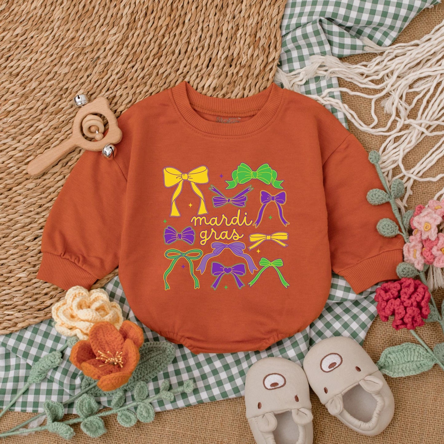 Cute Bow Mardi Gras Baby Romper Girly Baby Girl Clothes Happy Mardi Gras Baby Shower Gift