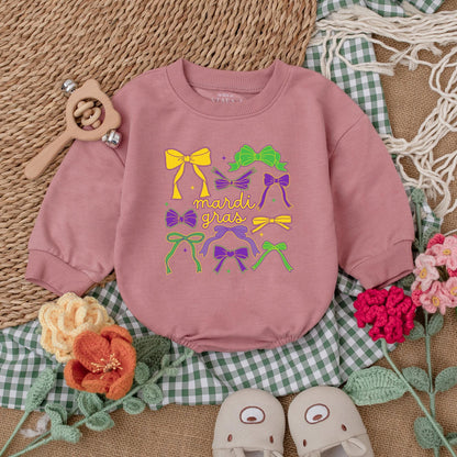 Cute Bow Mardi Gras Baby Romper Girly Baby Girl Clothes Happy Mardi Gras Baby Shower Gift