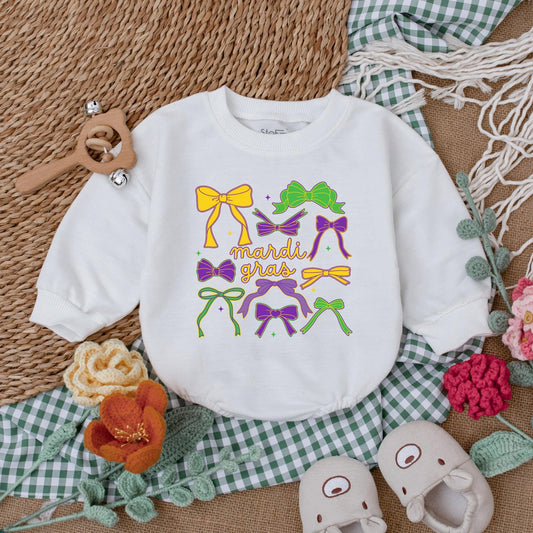 Cute Bow Mardi Gras Baby Romper Girly Baby Girl Clothes Happy Mardi Gras Baby Shower Gift