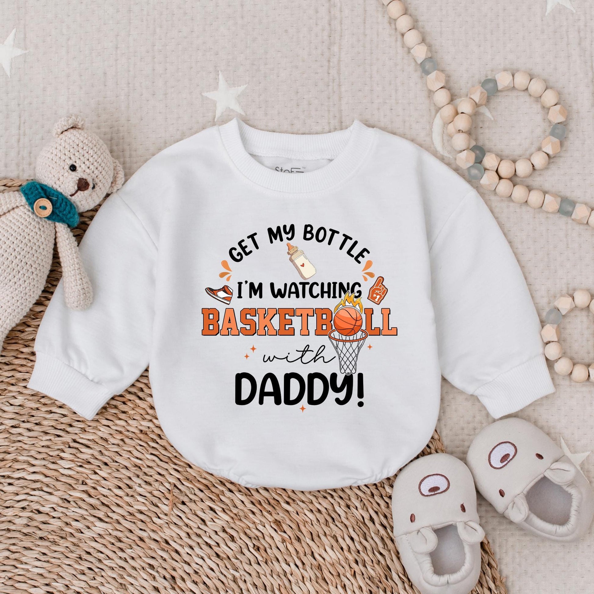 Get My Bottle Watching Basketball with Daddy Bubble Romper Football Baby Bodysuit Game Day Outfit Sports Football Baby Clothes