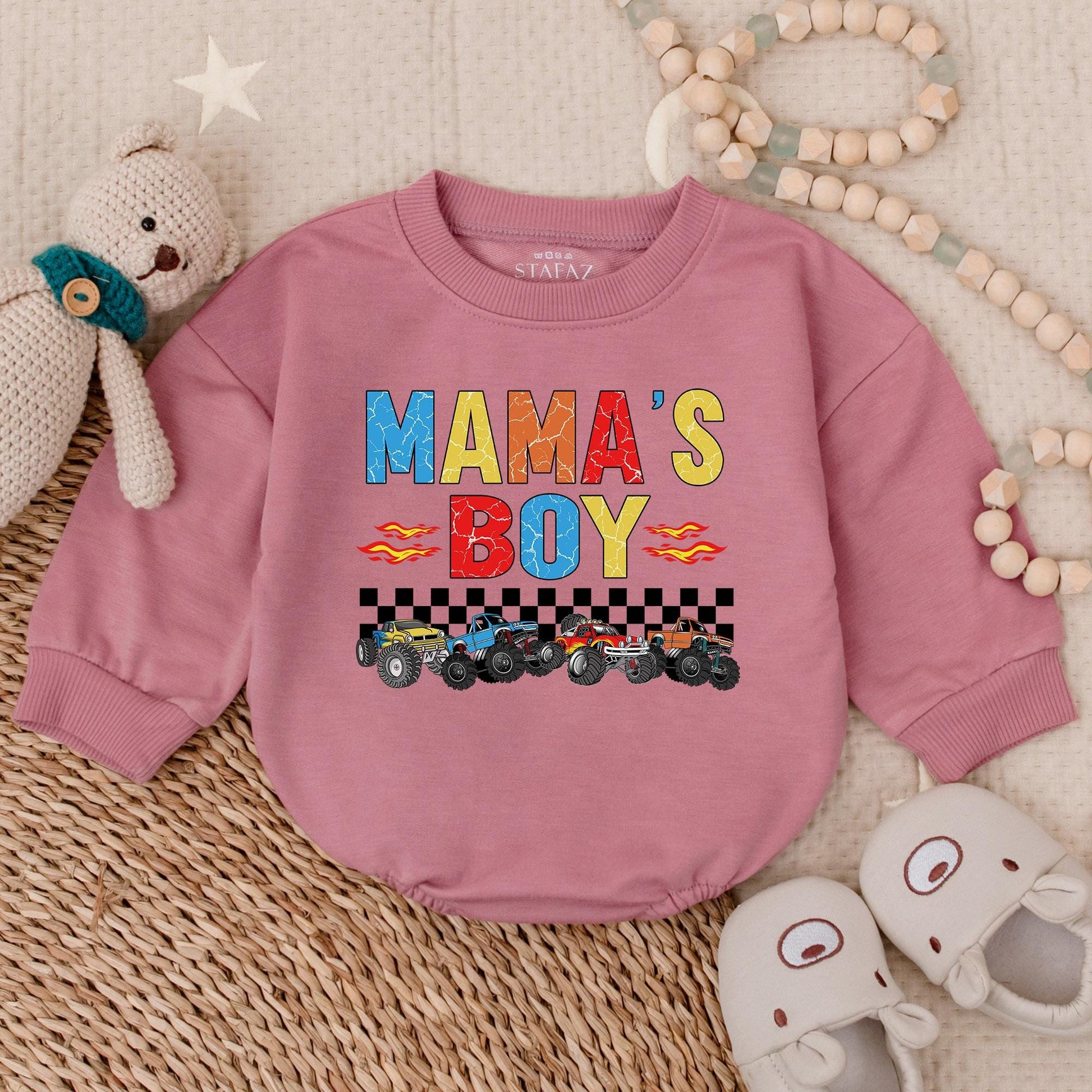 Mama's Boy Bubble Romper Baby Announcement Outfit Long Sleeve Bodysuit New Mom Gift Coming Home Outfit