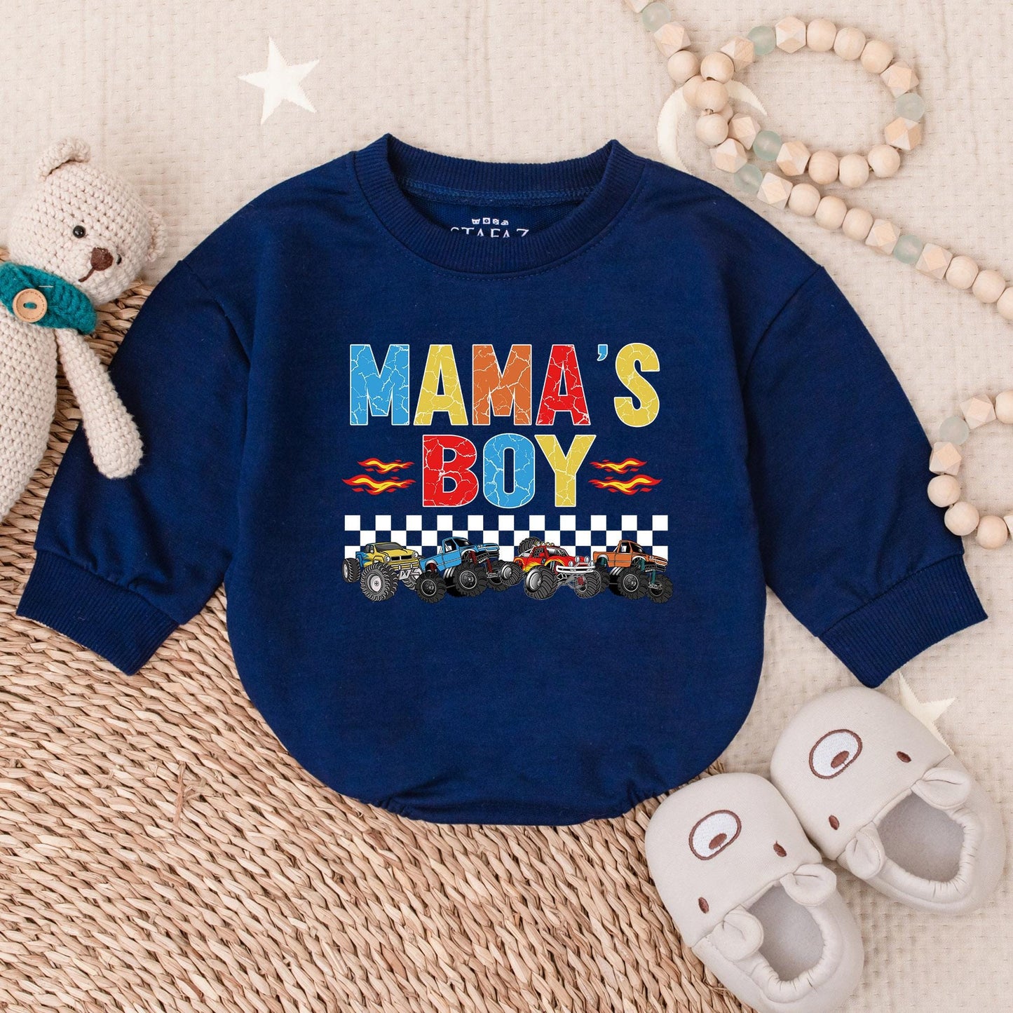 Mama's Boy Bubble Romper Baby Announcement Outfit Long Sleeve Bodysuit New Mom Gift Coming Home Outfit