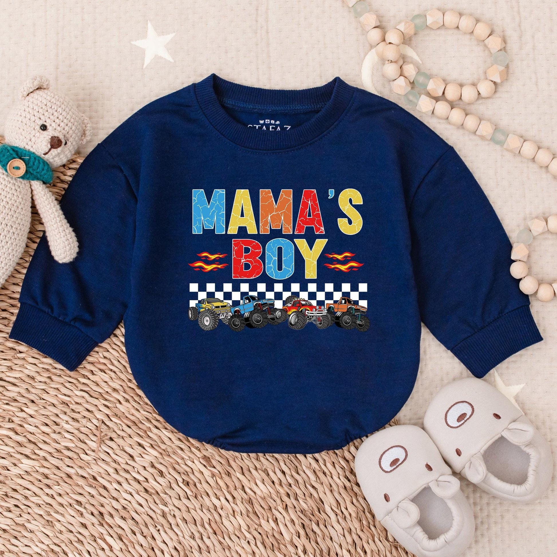 Mama's Boy Bubble Romper Baby Announcement Outfit Long Sleeve Bodysuit New Mom Gift Coming Home Outfit