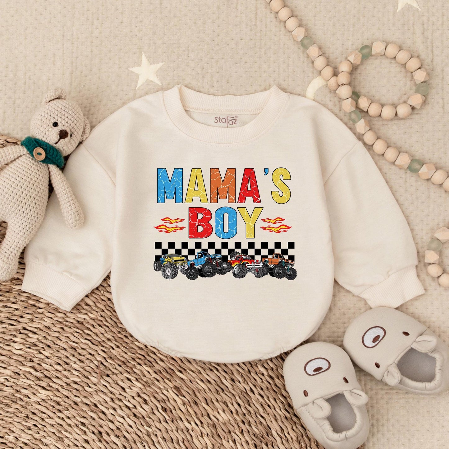Mama's Boy Bubble Romper Baby Announcement Outfit Long Sleeve Bodysuit New Mom Gift Coming Home Outfit