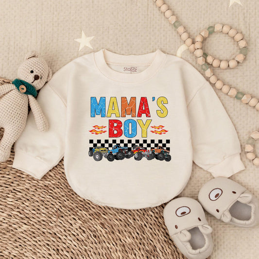 Mama's Boy Bubble Romper Baby Announcement Outfit Long Sleeve Bodysuit New Mom Gift Coming Home Outfit