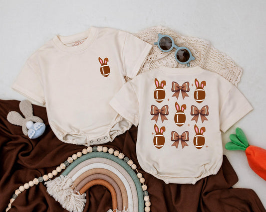Easter Bunny Football Romper for Baby First Easter Day Game Day Outfit Cute Spring Bodysuit Baby Shower Gift for Boys Girls