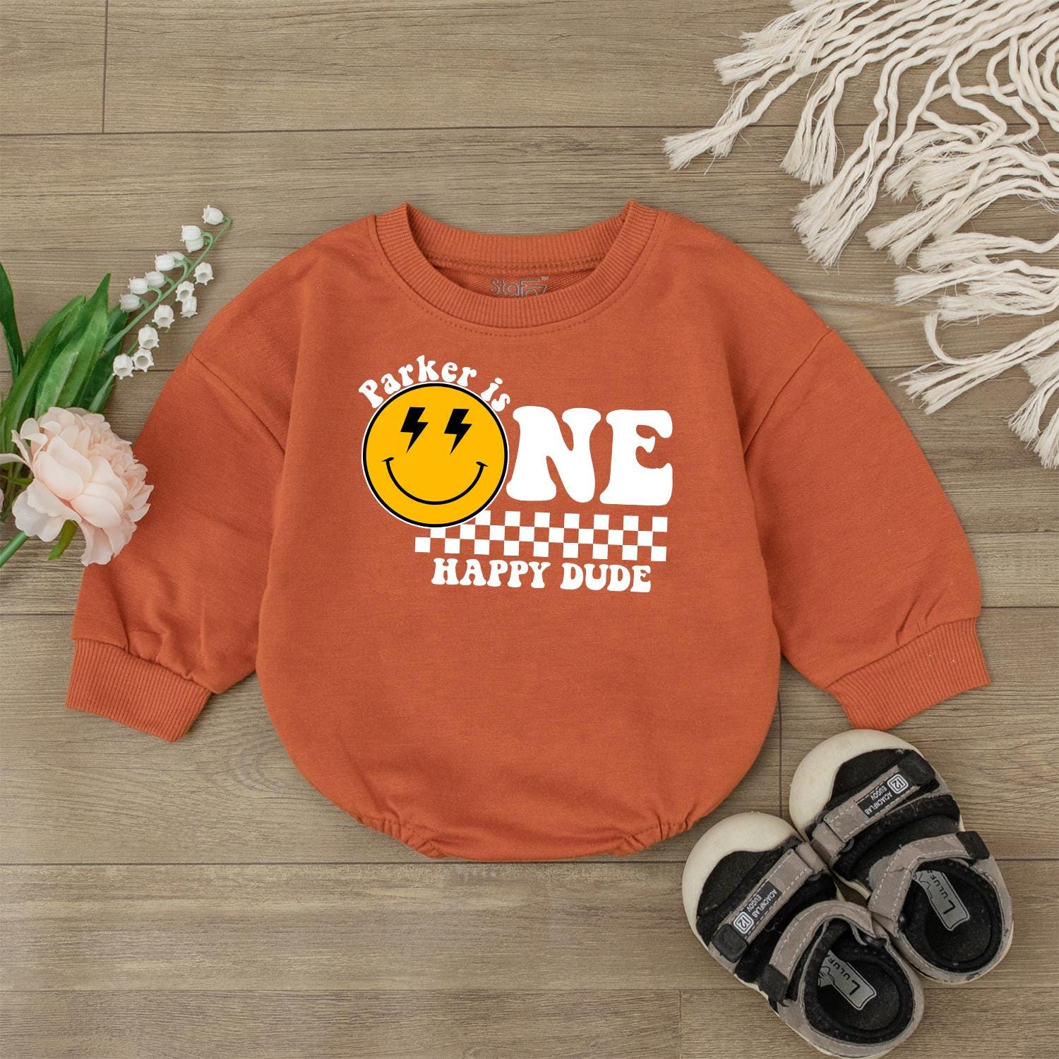 Custom 1st Birthday Bodysuit One Happy Dude Smiley Face Outfit Baby Boy First Birthday Clothes Personalized Gift