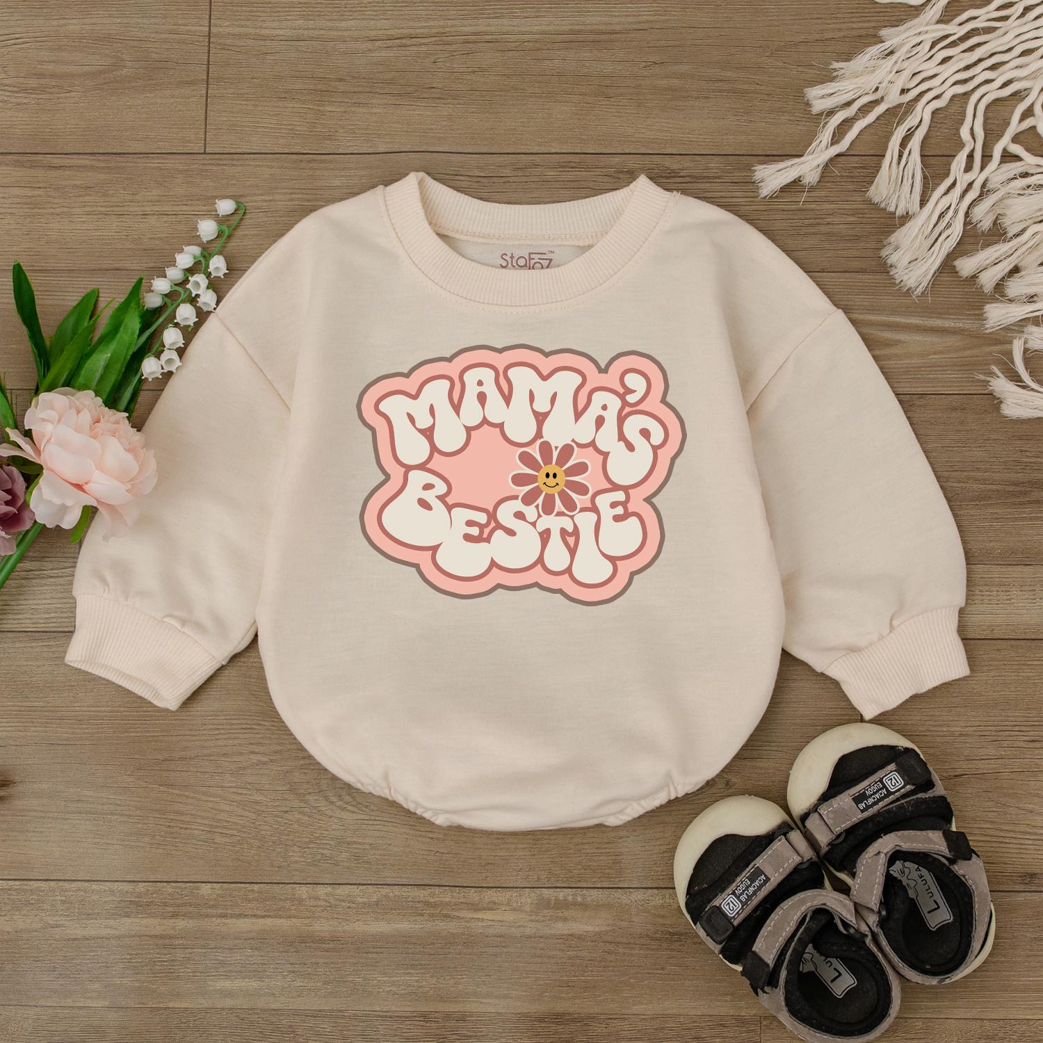 Mama's Bestie Baby Girl Romper, Retro Bodysuit for Newborns & Little Girls, I Love Mom Gift, Cute Baby Outfit, Mommy & Daughter Clothes