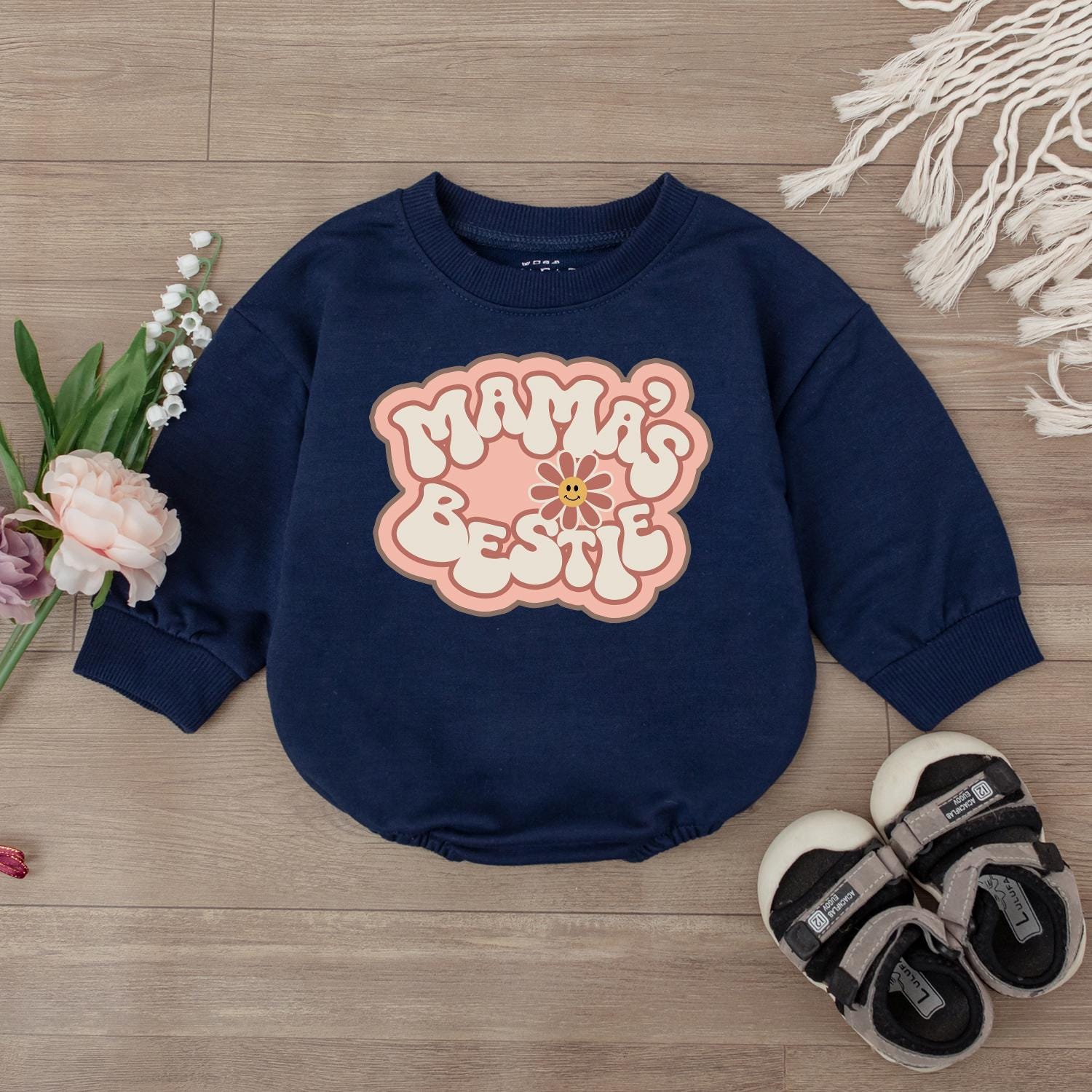 Mama's Bestie Baby Girl Romper, Retro Bodysuit for Newborns & Little Girls, I Love Mom Gift, Cute Baby Outfit, Mommy & Daughter Clothes