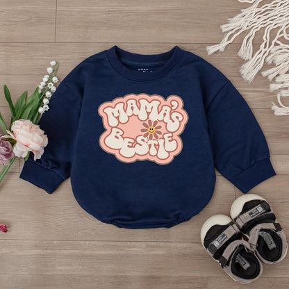 Mama's Bestie Baby Girl Romper, Retro Bodysuit for Newborns & Little Girls, I Love Mom Gift, Cute Baby Outfit, Mommy & Daughter Clothes