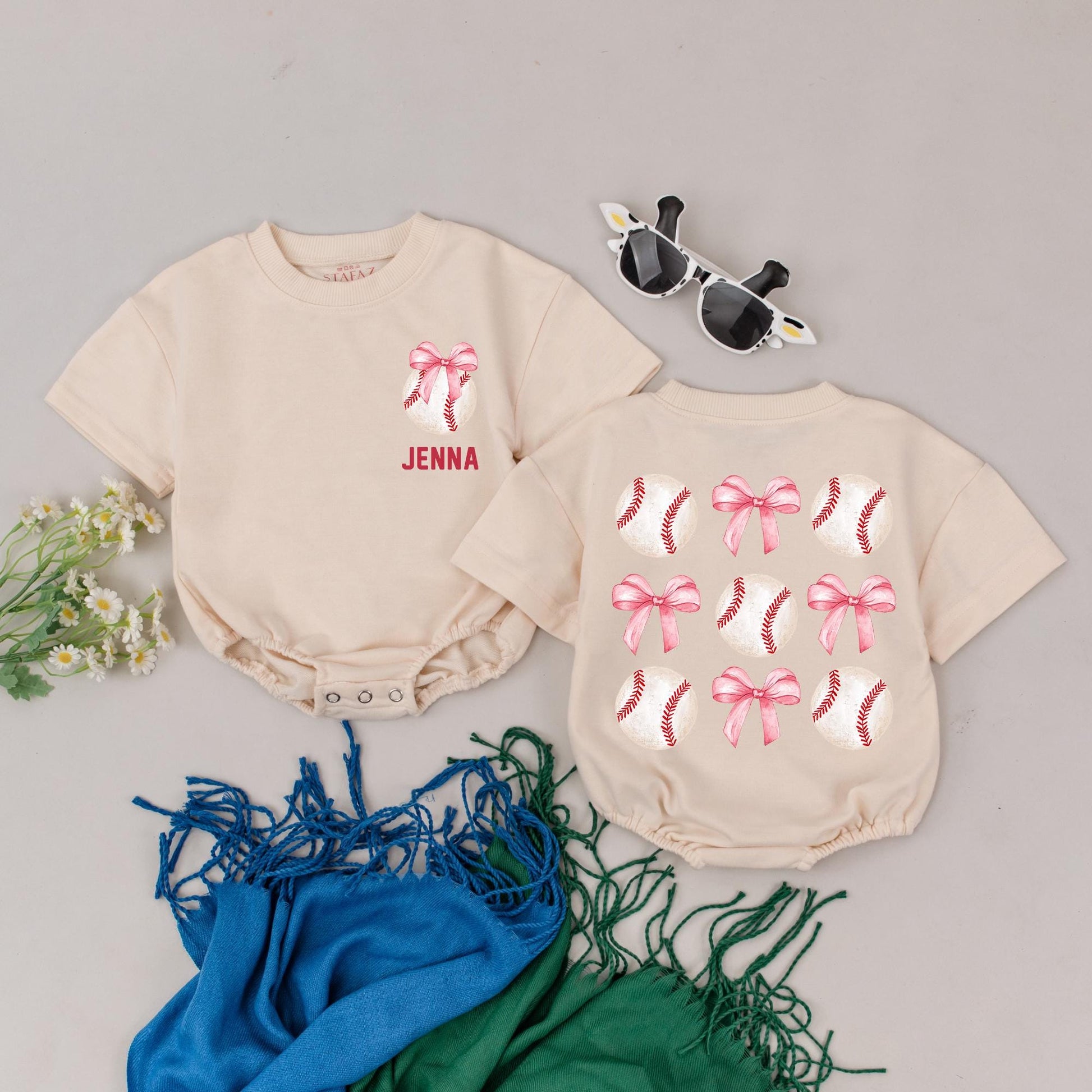 Personalized Baseball Romper Retro Game Day Outfit Custom Name Baby Girl First Game Bubble Romper Newborn Gift Baseball Season Cute Customized Clothes