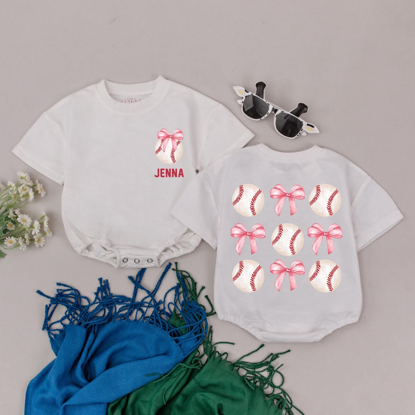 Personalized Baseball Romper Retro Game Day Outfit Custom Name Baby Girl First Game Bubble Romper Newborn Gift Baseball Season Cute Customized Clothes