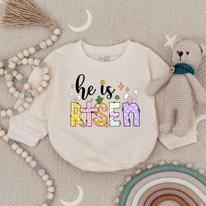 He Is Risen Baby Romper Colorful Plaid Heart Polka Dot Easter Outfit Christian Religious 1st Easter Day Jesus Baby Bodysuit Gift