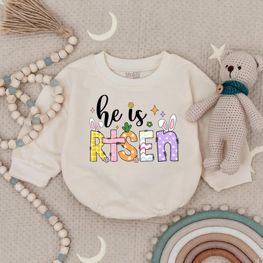 He Is Risen Baby Romper Colorful Plaid Heart Polka Dot Easter Outfit Christian Religious 1st Easter Day Jesus Baby Bodysuit Gift