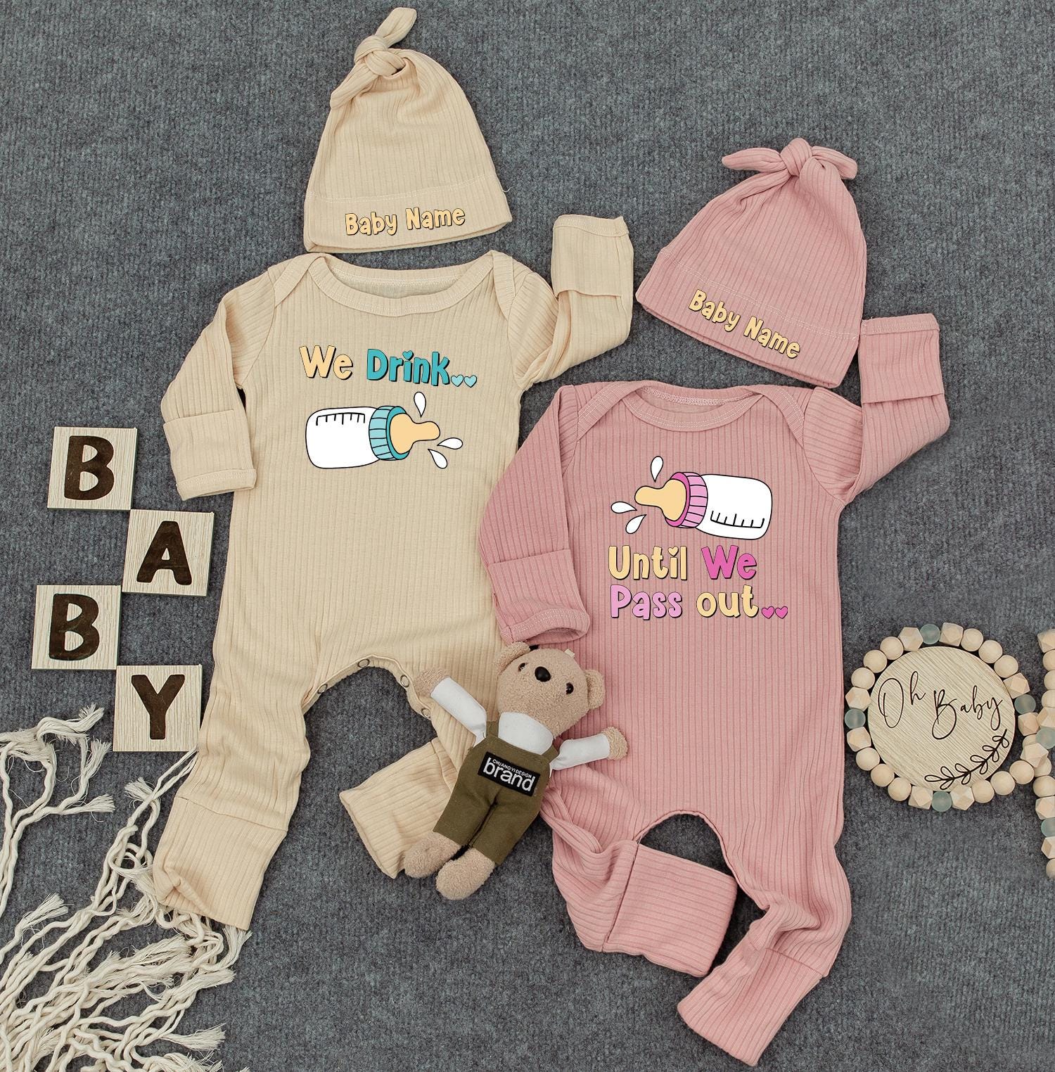 Funny Twin Baby Outfits, "We Drink Until We Pass Out" Cute Twins Outfits, Unisex Twin Sets