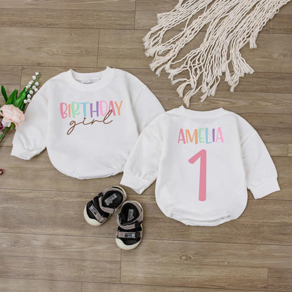 Personalized Birthday Girl Bubble Romper Baby Outfit Name Age Newborn Bodysuit First Birthday Party Clothes Cute Baby Shower Gift Idea