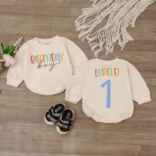 Personalized First Birthday Boy Romper Baby Boy Balloons Outfit Newborn Bubble Bodysuit for Cake Smash Celebration