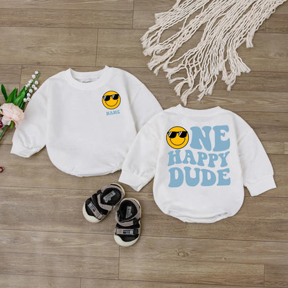 One Happy Dude Birthday Bodysuit Smiley Face First Birthday Outfit Personalized Baby Boy Clothes Custom Name Gift