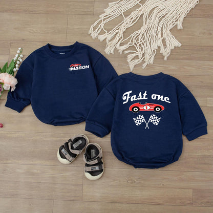 Fast One Birthday Bodysuit Race Car Theme for 1st Birthday Boy Matching Family Outfit Personalized Celebration