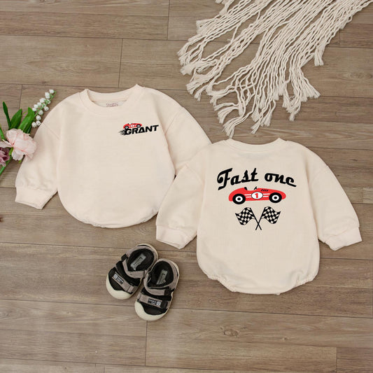 Fast One Birthday Bodysuit Race Car Theme for 1st Birthday Boy Matching Family Outfit Personalized Celebration