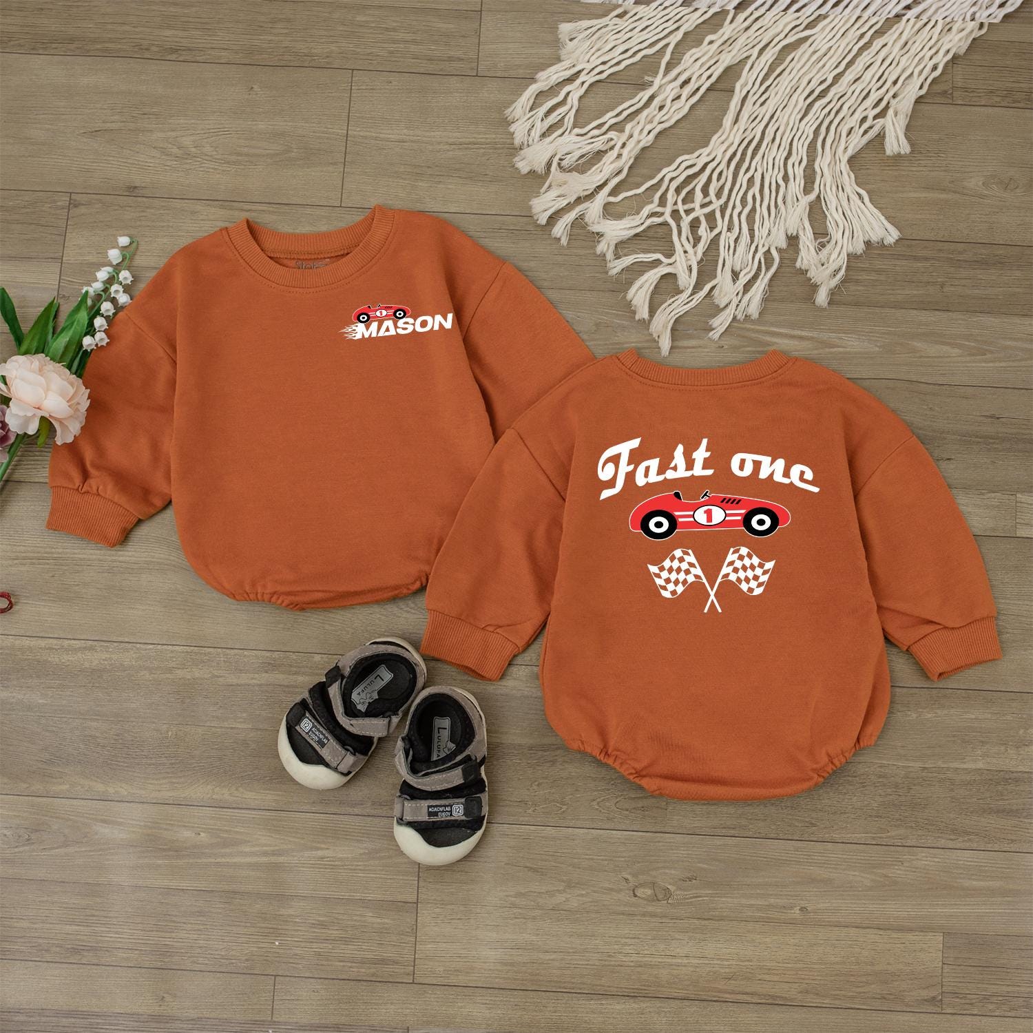 Fast One Birthday Bodysuit Race Car Theme for 1st Birthday Boy Matching Family Outfit Personalized Celebration
