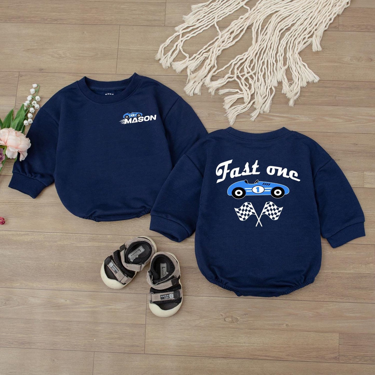 Personalized Fast One Race Car Birthday Bodysuit for Baby Boy First Birthday Outfit Matching Family Party Clothes Comfortable Romper
