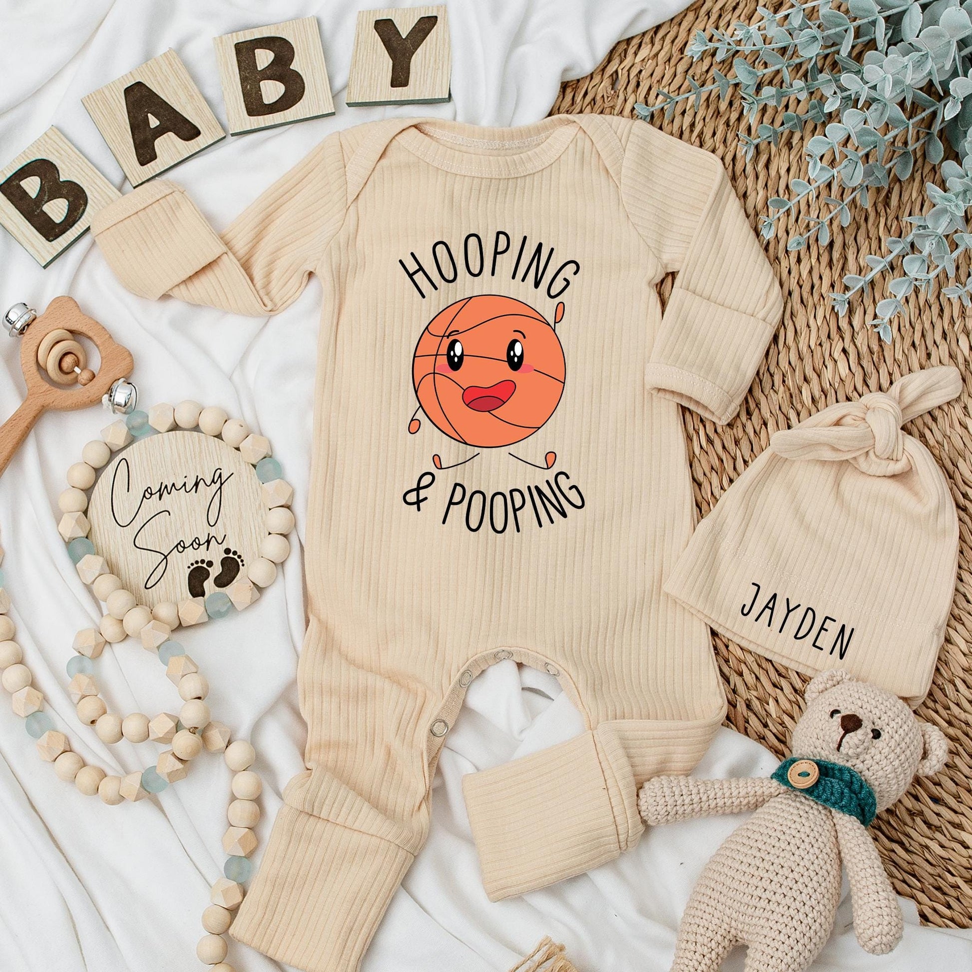 Hooping & Pooping Basketball Baby Bodysuit Cute Cartoon Outfit Baby Shower Gift Going Home Newborn Clothing