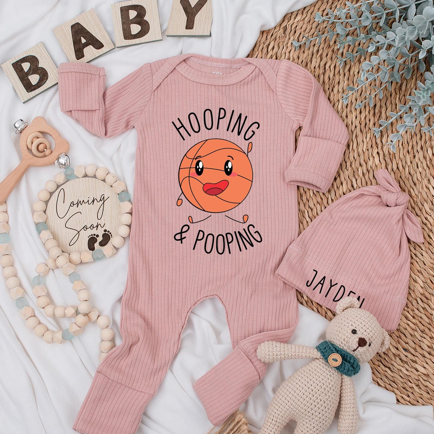 Hooping & Pooping Basketball Baby Bodysuit Cute Cartoon Outfit Baby Shower Gift Going Home Newborn Clothing