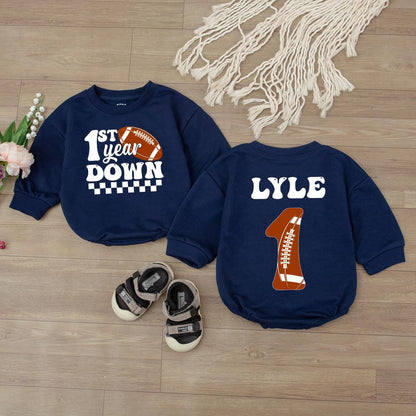 Personalized Matching Family Football 1st Birthday Baby Boy Romper First Year Down Outfit Sport Game Day Bodysuit One Year Old Jumpsuit Cute