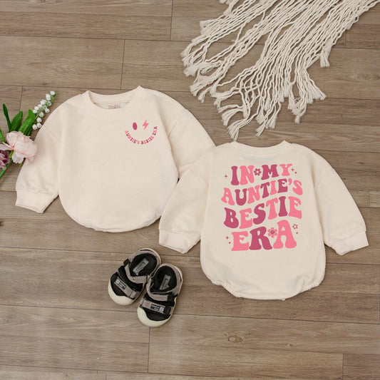 In My Auntie's Bestie Era Baby Romper - Newborn Gift for Baby Girl - Auntie Baby Announcement Outfit - Shower Gift