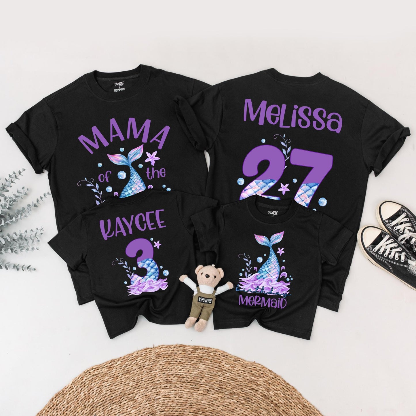 Mermaid Birthday Party Shirts for Girls & Family Matching Mermaid Tail Tees Fun Teal Purple Birthday Celebration