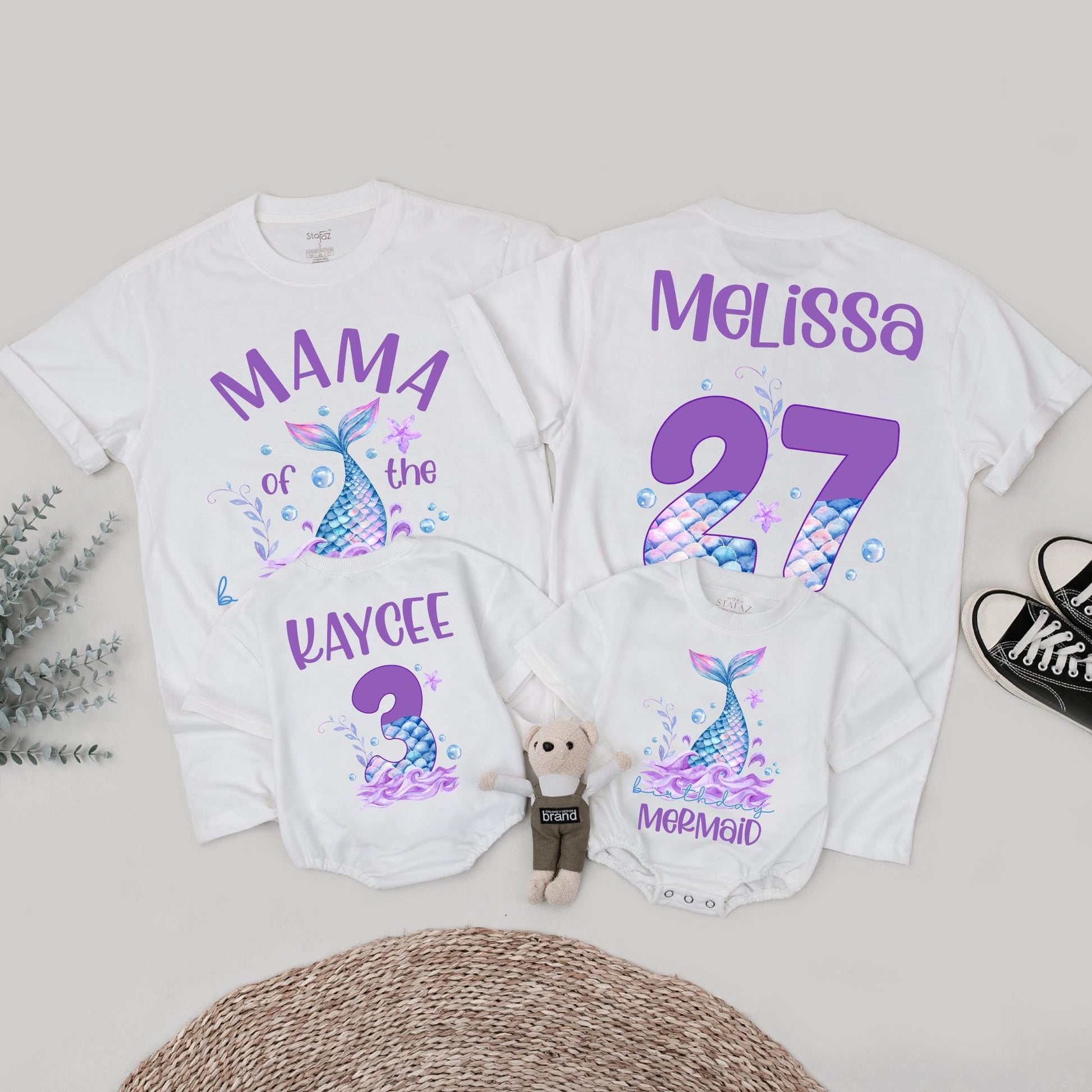 Mermaid Birthday Party Shirts for Girls & Family Matching Mermaid Tail Tees Fun Teal Purple Birthday Celebration