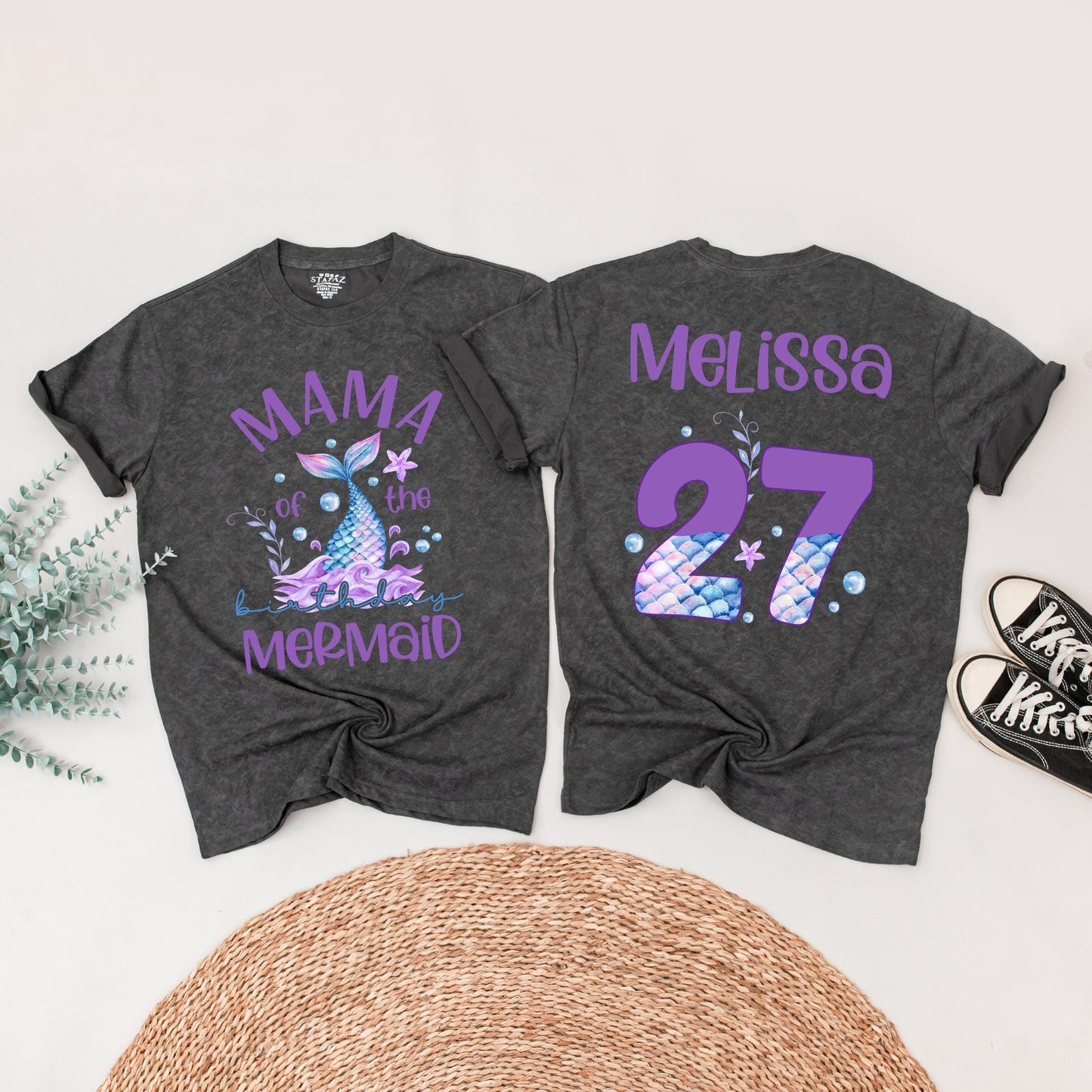 Mermaid Birthday Party Shirts for Girls & Family Matching Mermaid Tail Tees Fun Teal Purple Birthday Celebration