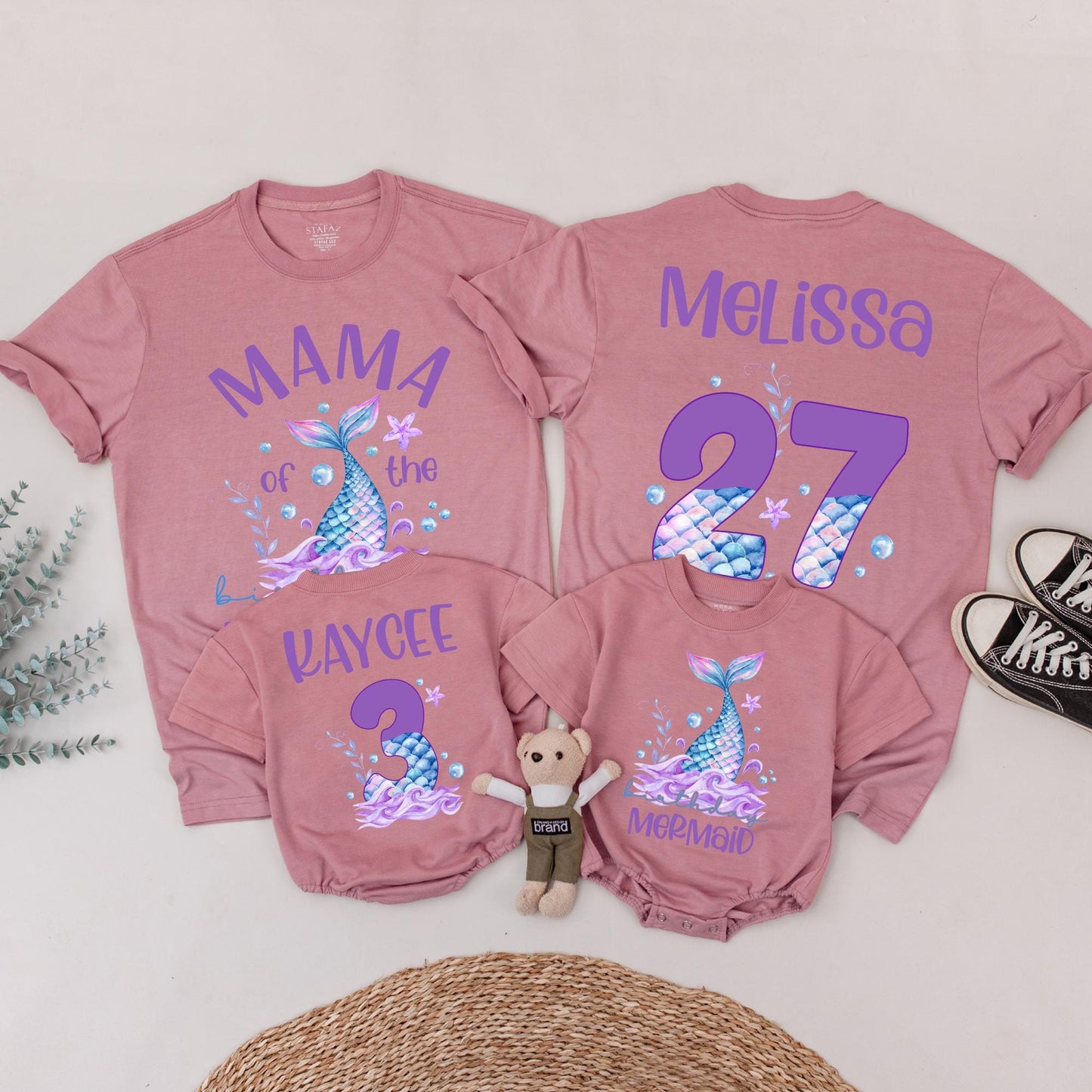 Mermaid Birthday Party Shirts for Girls & Family Matching Mermaid Tail Tees Fun Teal Purple Birthday Celebration