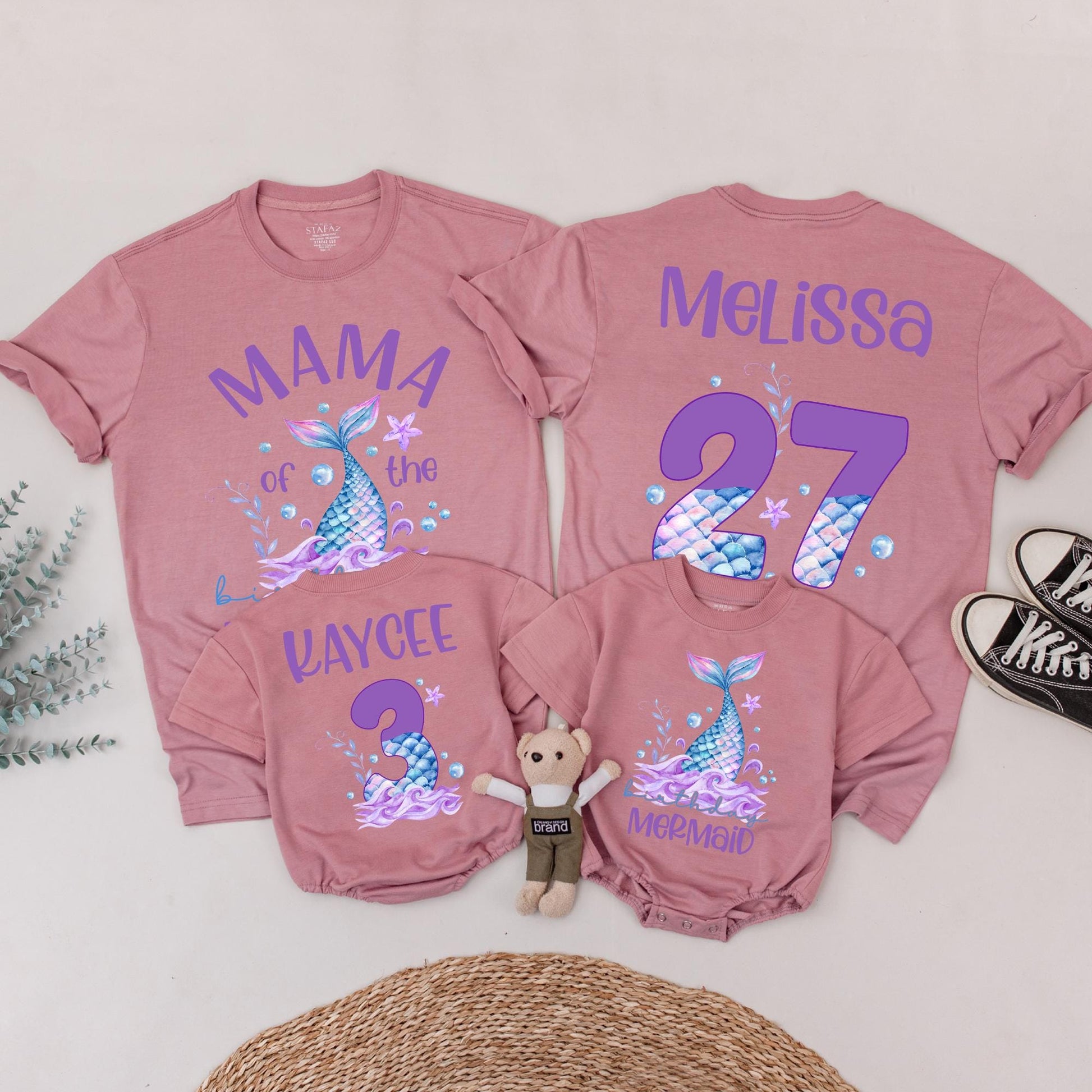 Mermaid Birthday Party Shirts for Girls & Family Matching Mermaid Tail Tees Fun Teal Purple Birthday Celebration