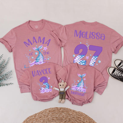 Mermaid Birthday Party Shirts for Girls & Family Matching Mermaid Tail Tees Fun Teal Purple Birthday Celebration