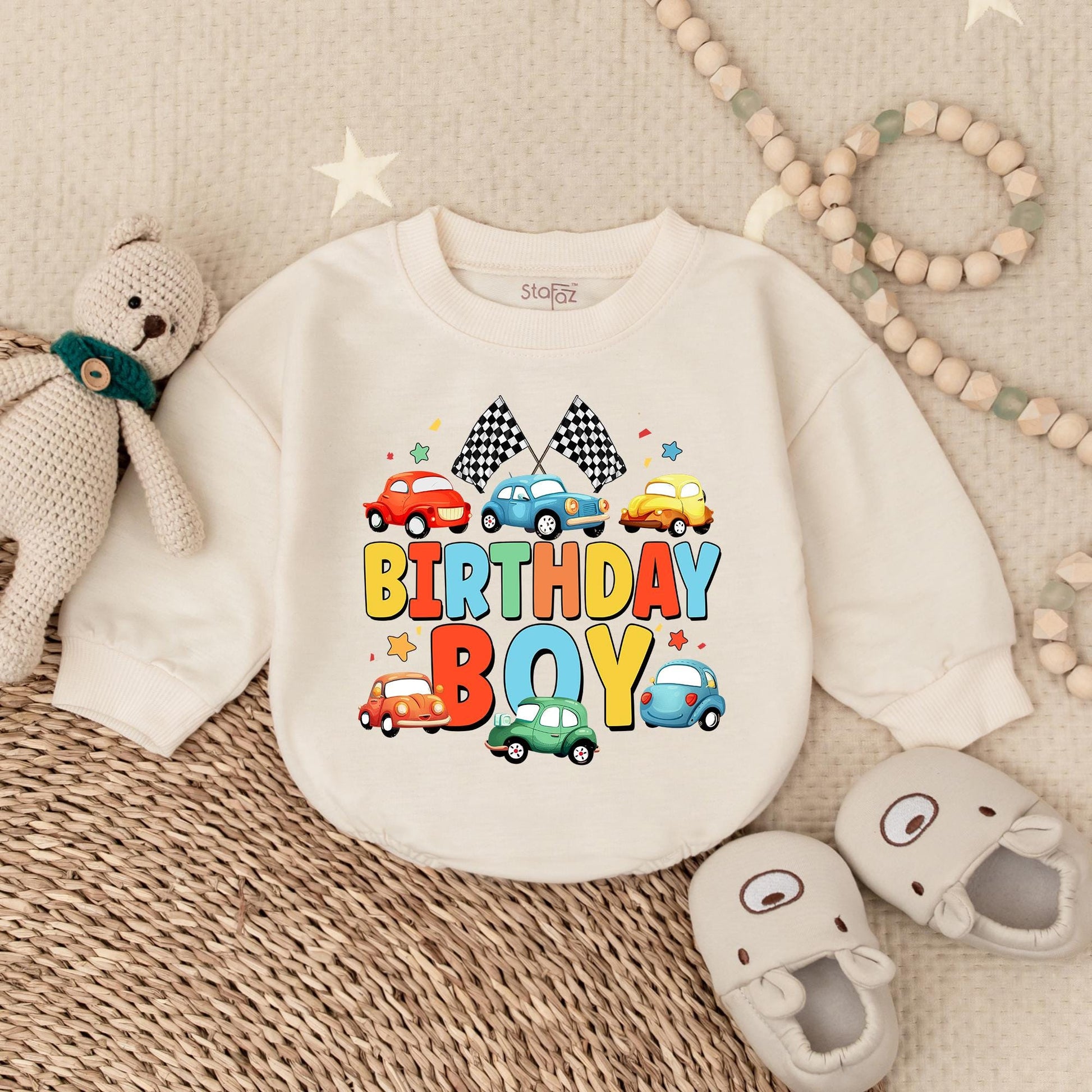 Birthday Boy Cars Bubble Romper, Baby Boy 1st Birthday Outfit, Vehicle Design, Gift for Boy, Birthday Shirt, Soft Cotton