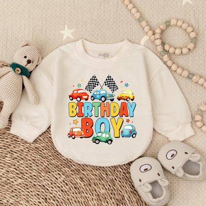Birthday Boy Cars Bubble Romper, Baby Boy 1st Birthday Outfit, Vehicle Design, Gift for Boy, Birthday Shirt, Soft Cotton