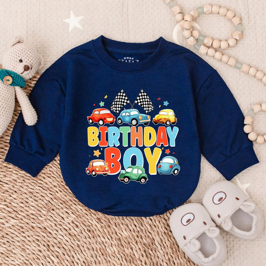 Birthday Boy Cars Bubble Romper, Baby Boy 1st Birthday Outfit, Vehicle Design, Gift for Boy, Birthday Shirt, Soft Cotton