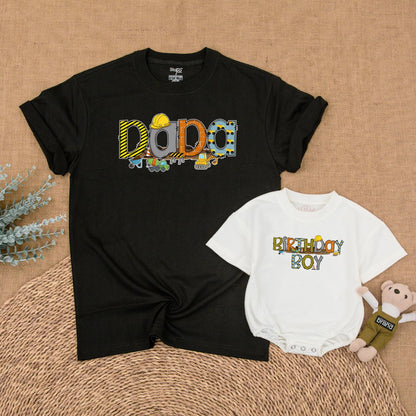 Custom Construction Birthday Family Shirts, Mommy and Me Outfit for First Birthday Boy Party Celebration with Truck Design, Soft Cotton Apparel